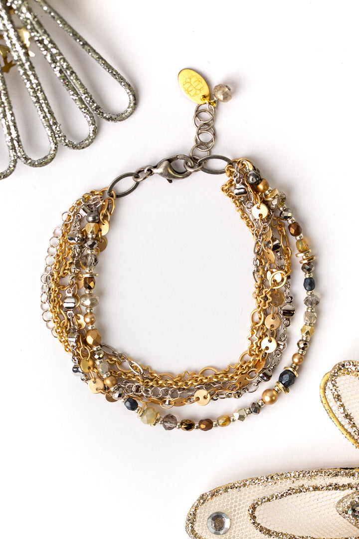 Silver & Gold 7.5-8.5" Crystal, Pearl Multistrand Bracelet (limited)