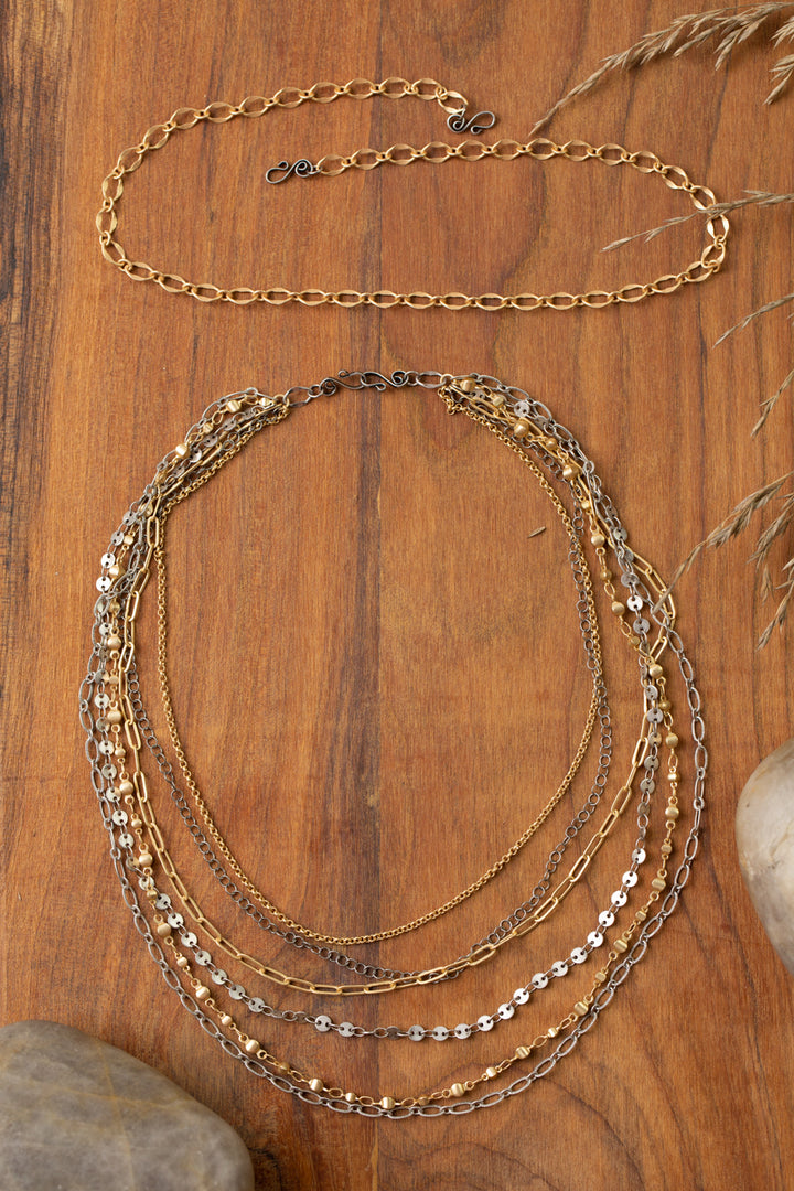 Silver & Gold 16.5 or 33.25" Multistrand Necklace