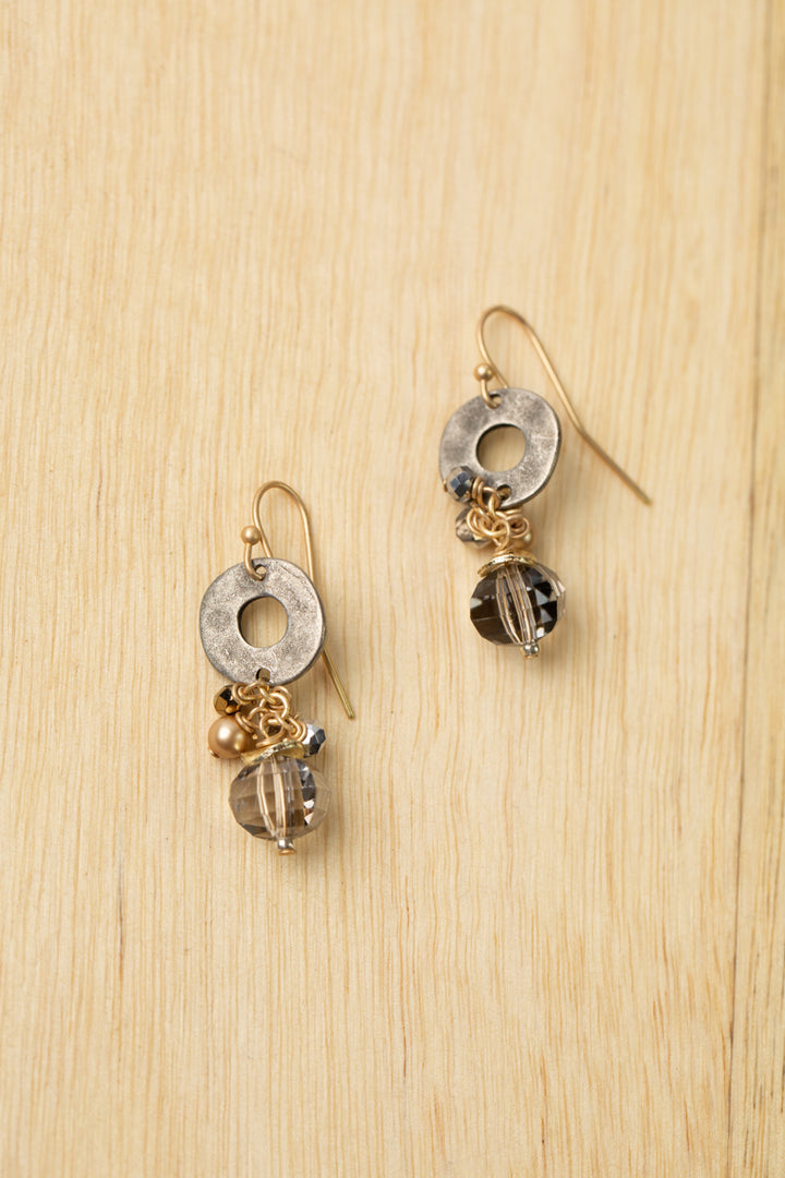 Silver & Gold Crystal, Glass Pearl, Czech Glass Cluster Earrings