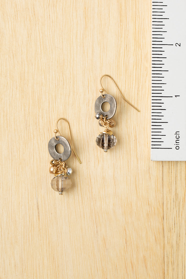 Silver & Gold Crystal, Glass Pearl, Czech Glass Cluster Earrings
