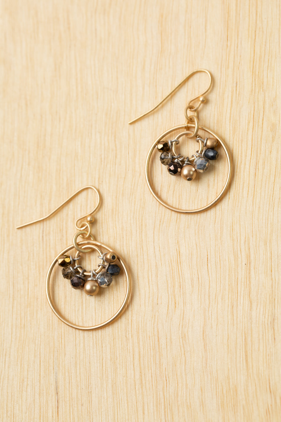 Silver & Gold Crystal, Glass Pearl, Czech Glass Hoop Earrings