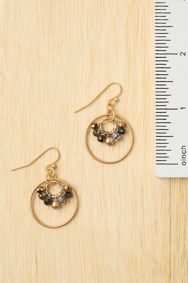 Silver & Gold Crystal, Glass Pearl, Czech Glass Hoop Earrings