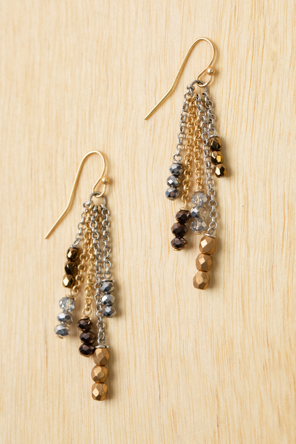 Silver & Gold Crystal, Czech Glass Tassel Earrings