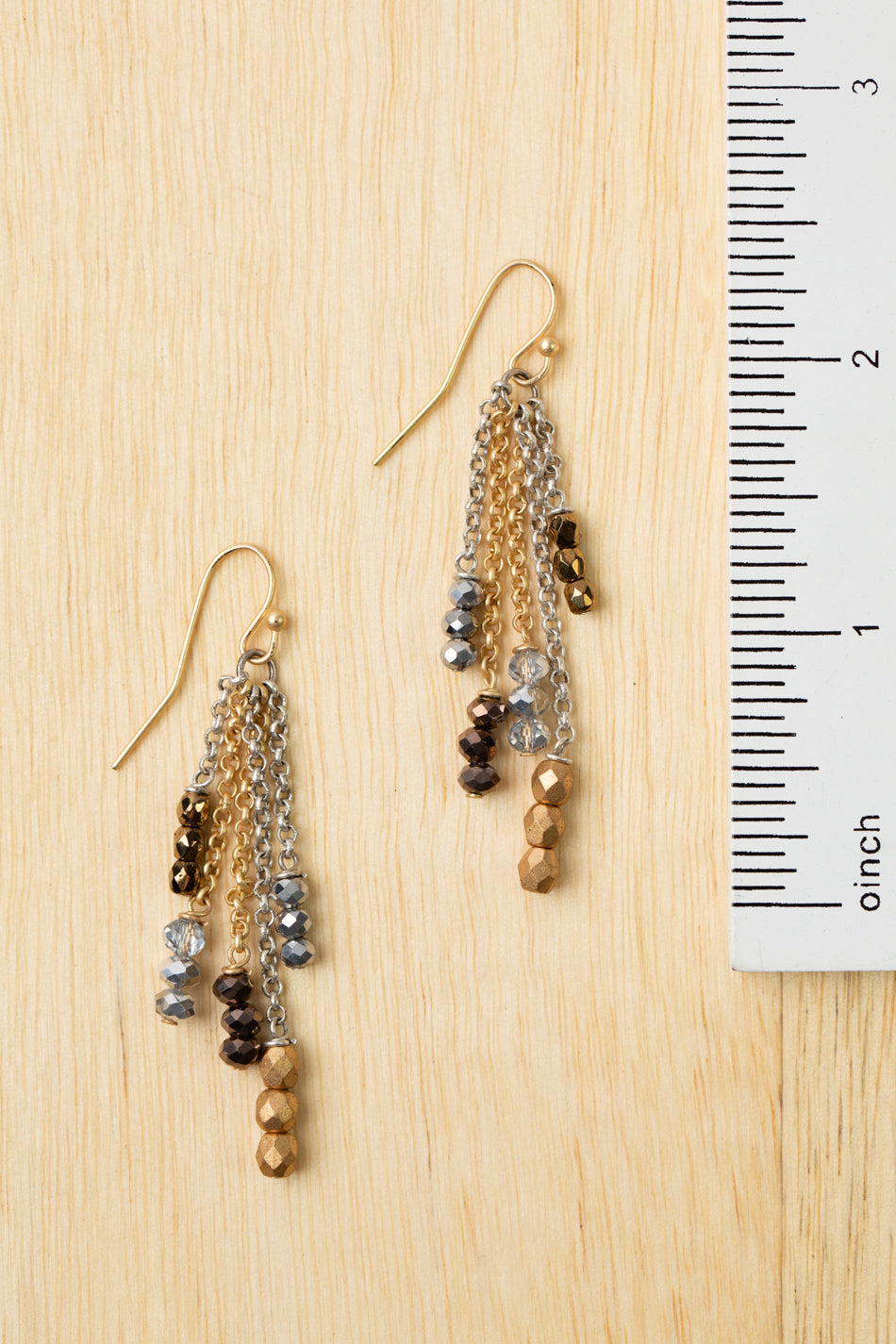 Silver & Gold Crystal, Czech Glass Tassel Earrings