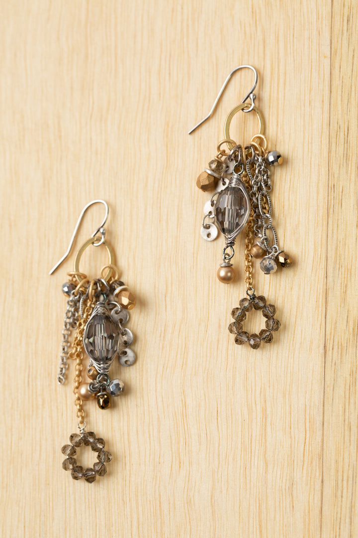 Silver & Gold Crystal Tassel Earrings