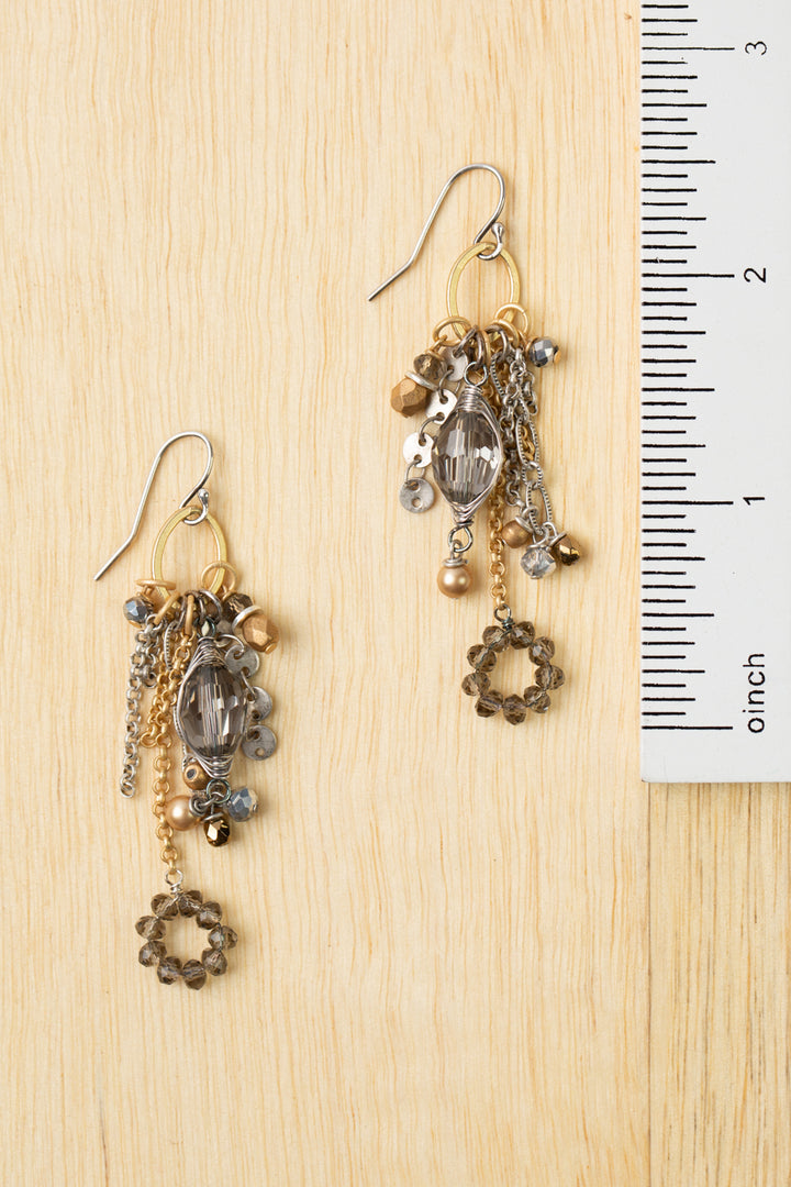 Silver & Gold Crystal Tassel Earrings
