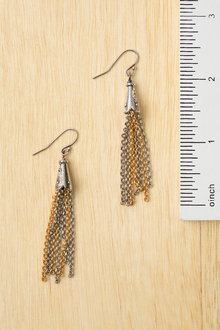 Silver & Gold Tassel Earrings