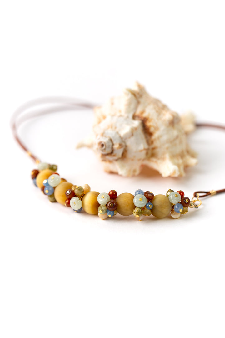 Sand and Sea 18-20" Amber, Garnet, Aquamarine Cluster Necklace