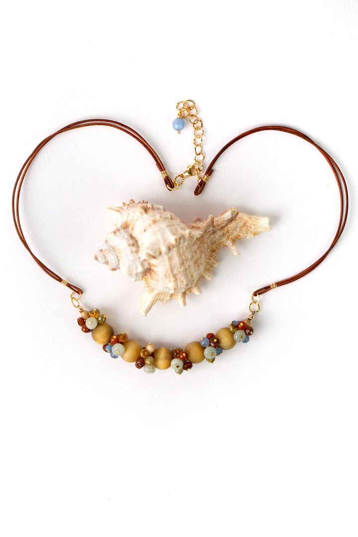 Sand and Sea 18-20" Amber, Garnet, Aquamarine Cluster Necklace