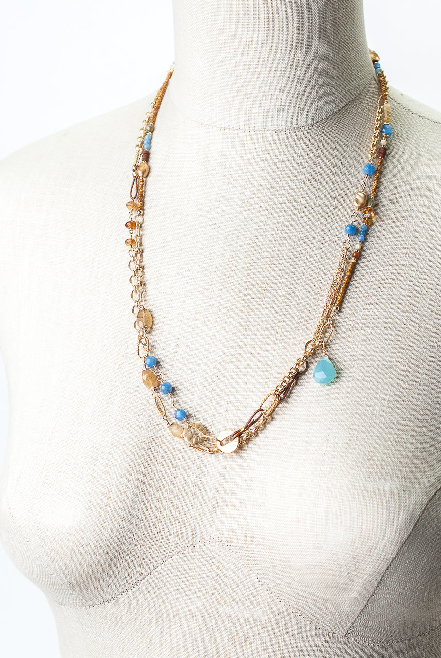 Sand and Sea 49.5-51.5" Agate, Citrine, Mother of Pearl Collage Necklace