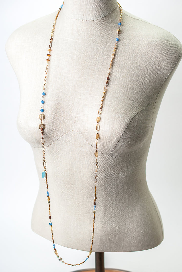 Sand and Sea 49.5-51.5" Agate, Citrine, Mother of Pearl Collage Necklace