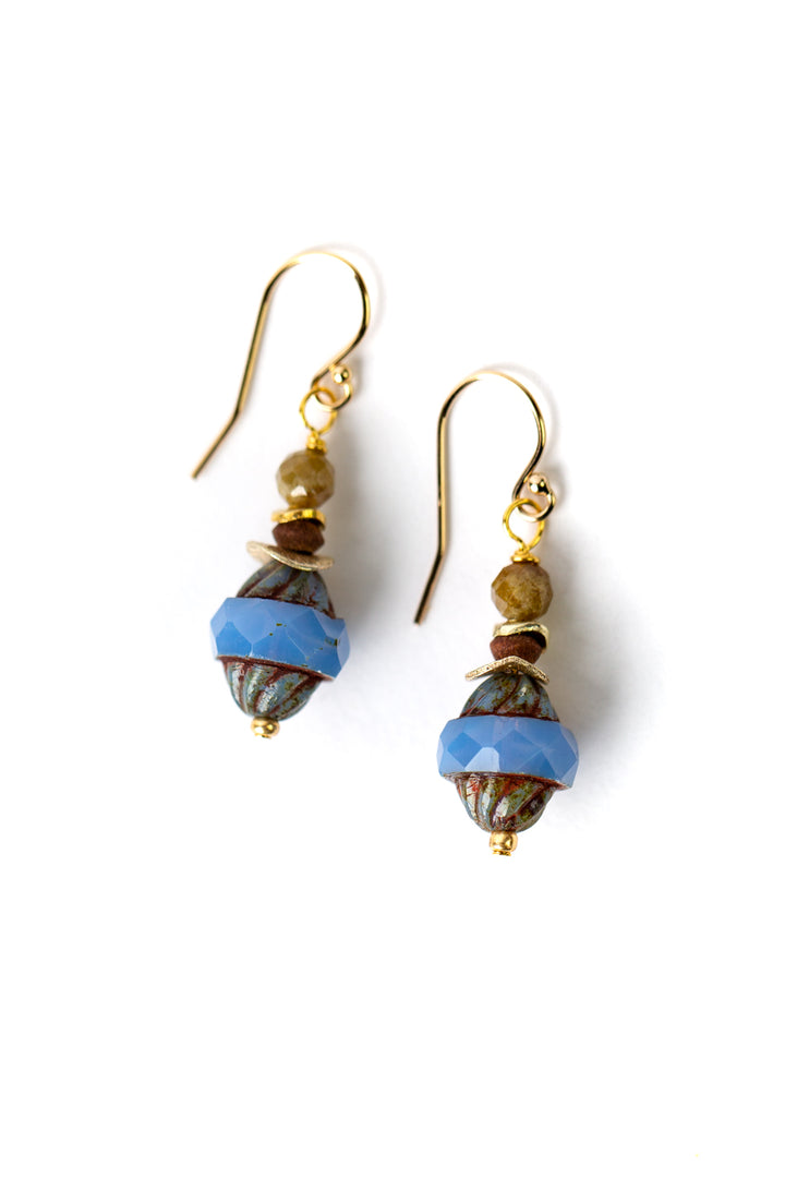 Sand and Sea Agate, Gossular Garnet, Czech Glass Dangle Earrings