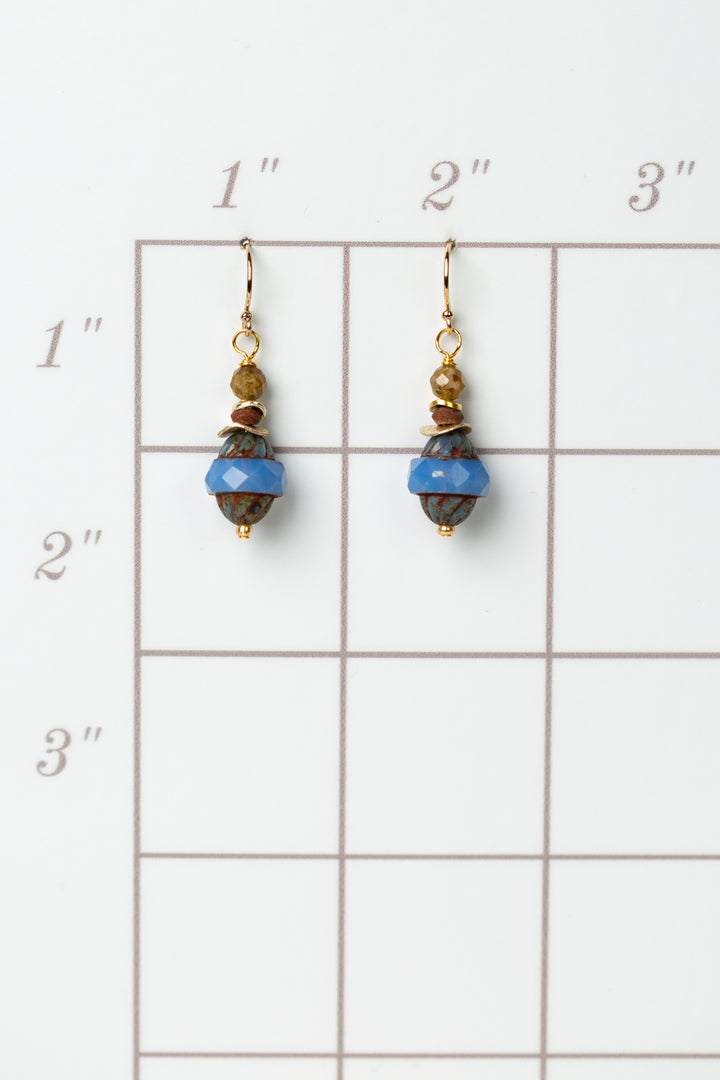 Sand and Sea Agate, Gossular Garnet, Czech Glass Dangle Earrings