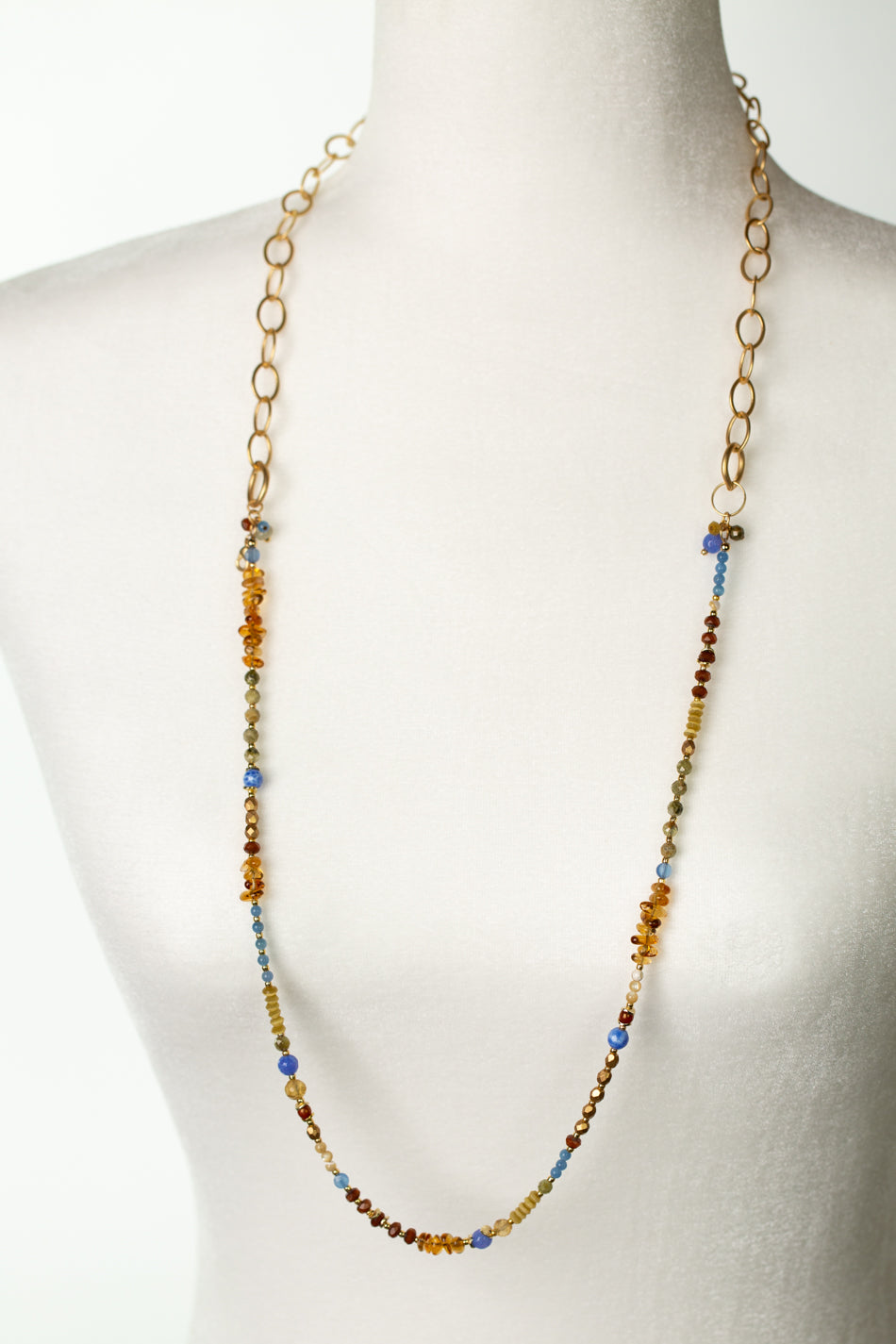 Sand And Sea 18" or 37" Mother Of Pearl, Chalcedony, Citrine Collage Necklace