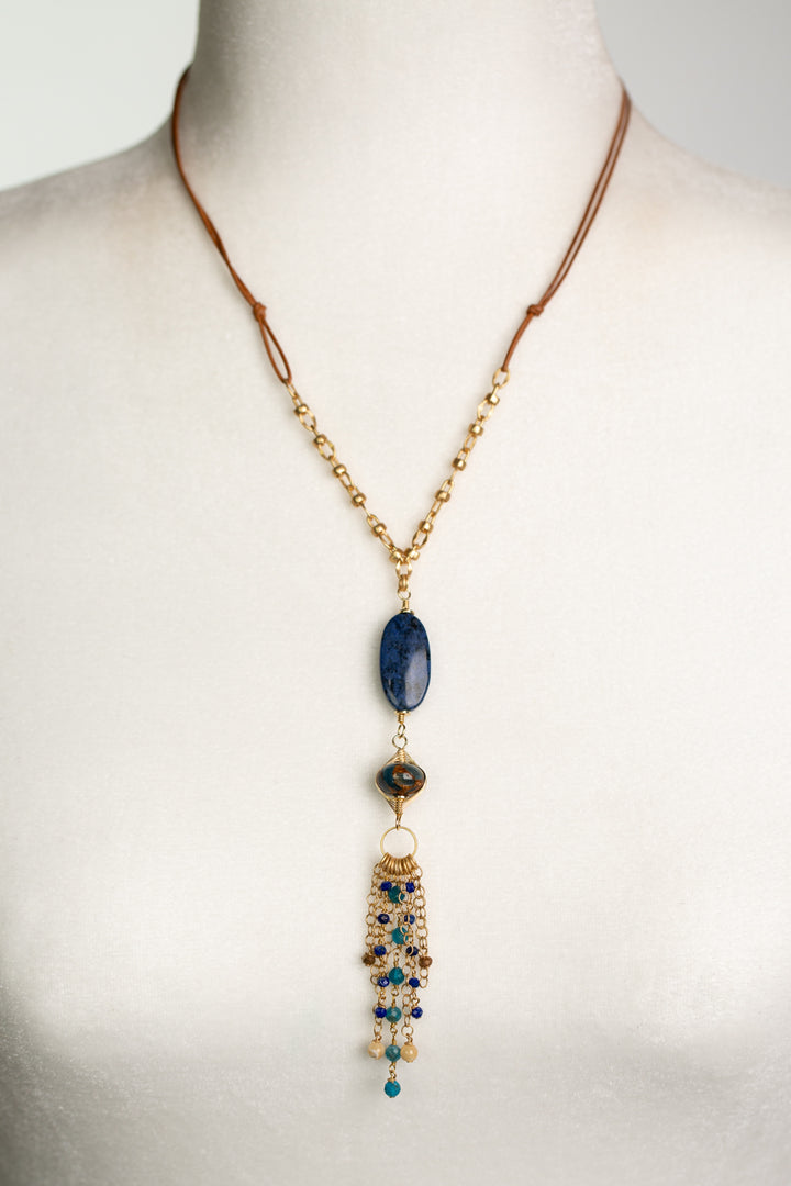 Starry Night 19.5-21.5" Lapis, Apatite, Golden Labradorite Tassel Necklace