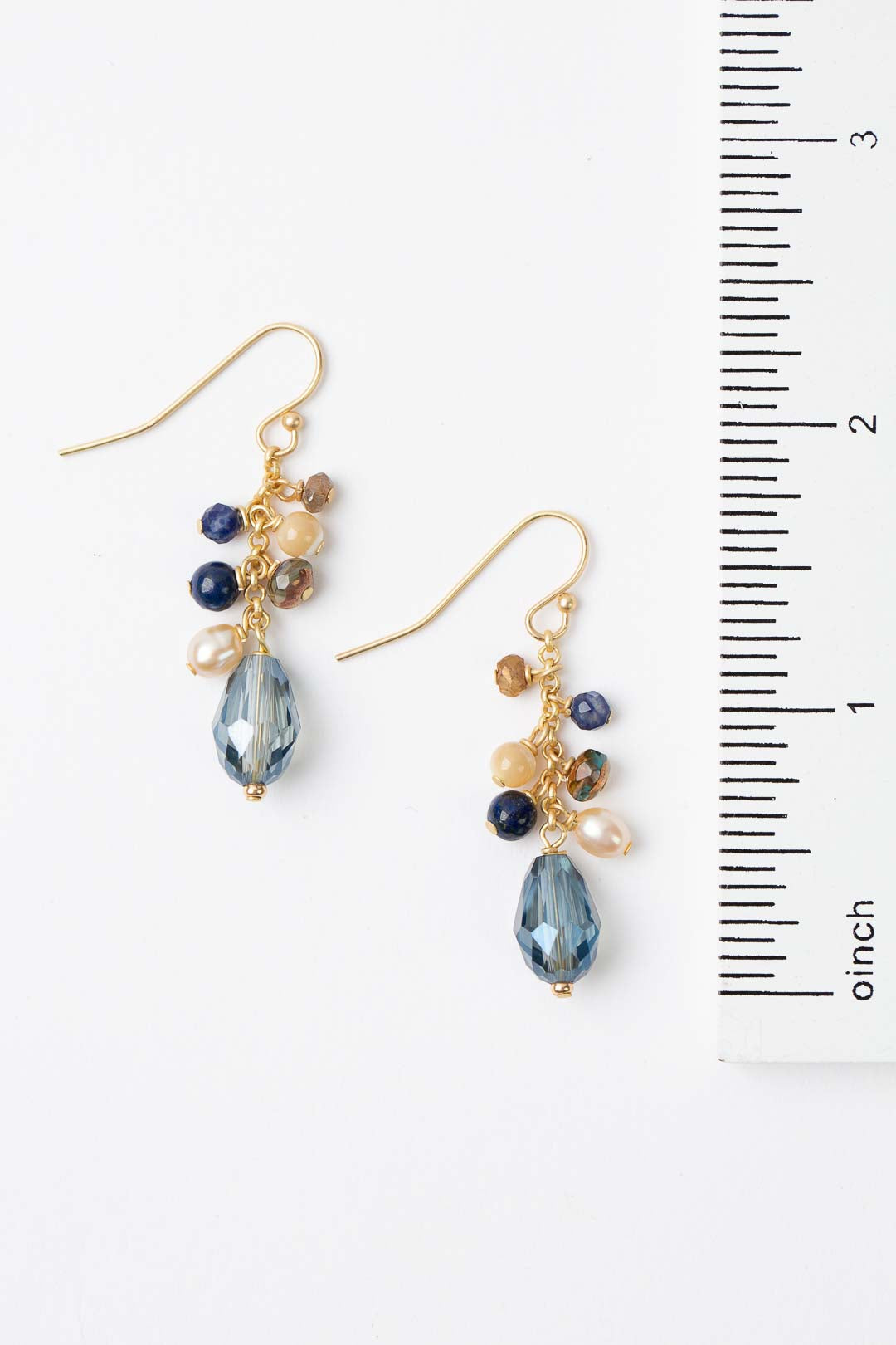 Starry Night Mother Of Pearl, Blue Crystal, Lapis Dangle Earrings