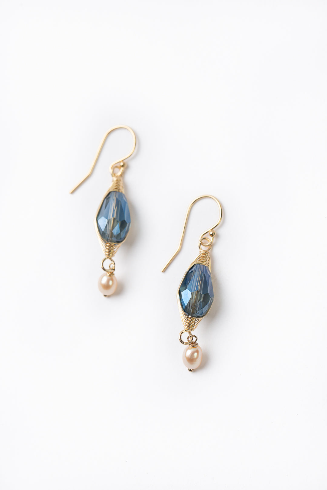 Starry Night Freshwater Pearl With Crystal Herringbone Earrings