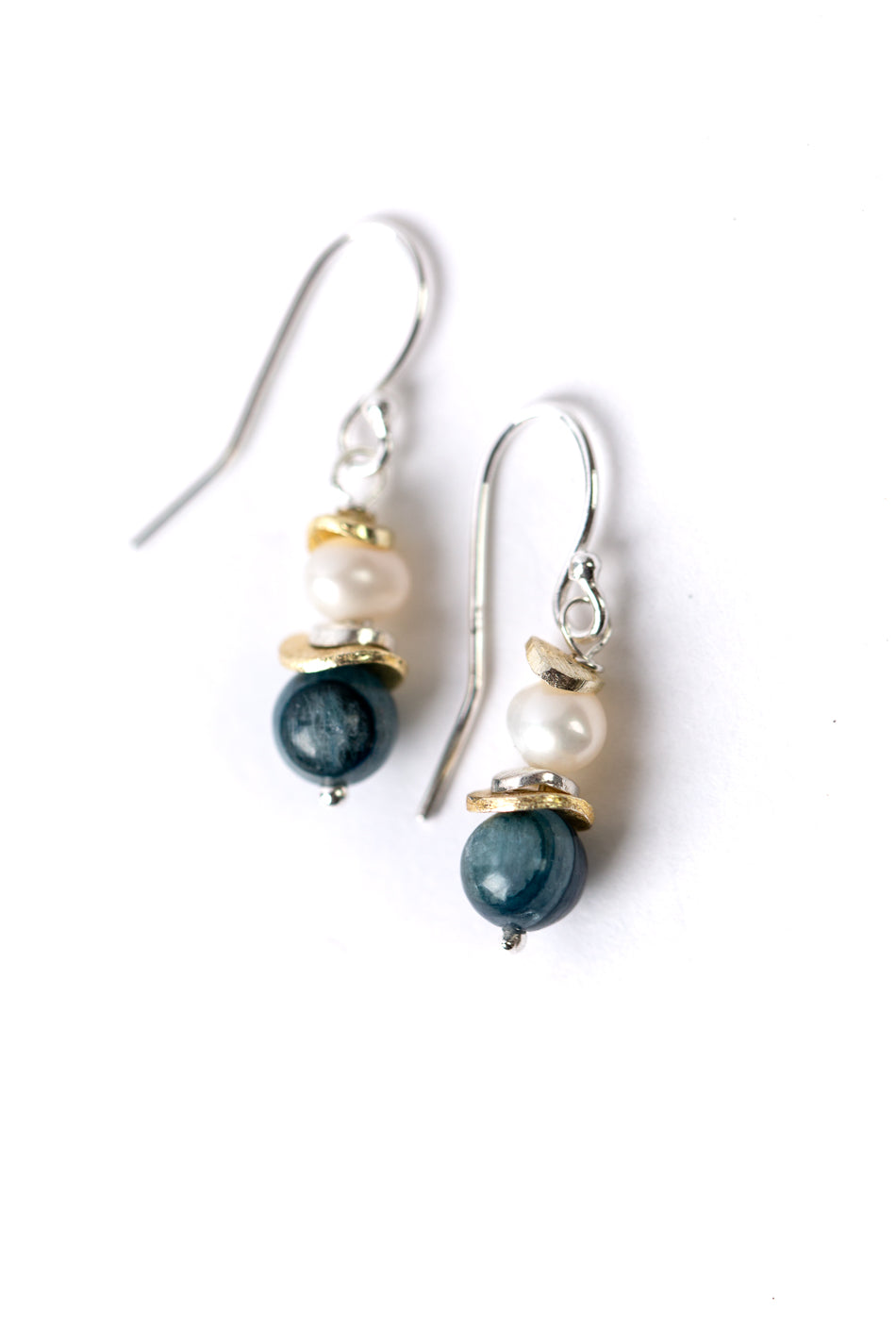 Seaside Kyanite, Fresh Water Pearl Simple Dangle Earrings