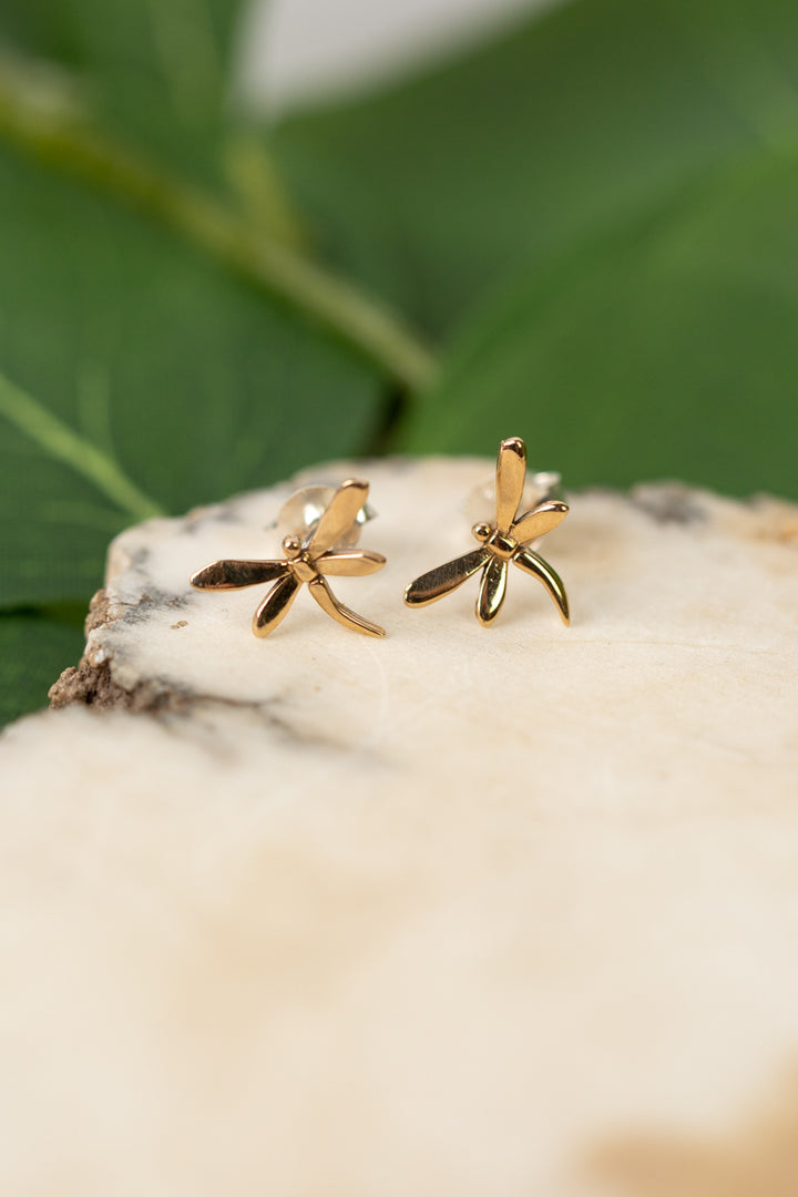 Sentiment Simple Gold Post Dragonfly Earrings