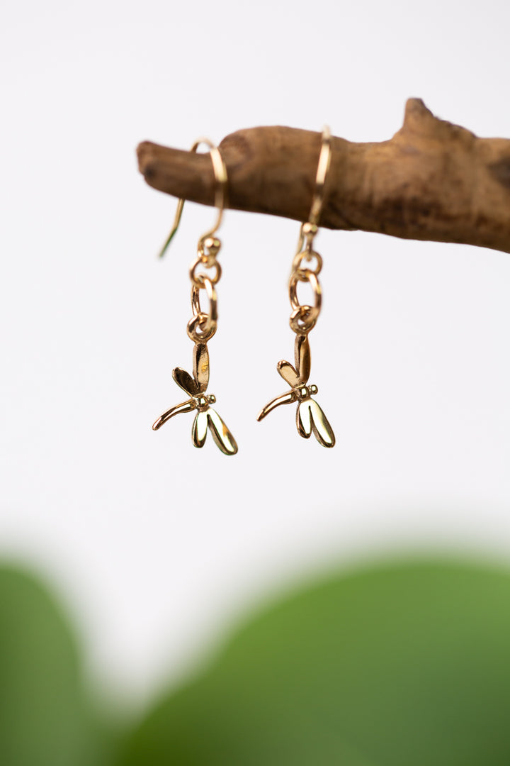 Sentiment Gold Dragonfly Dangle Earrings