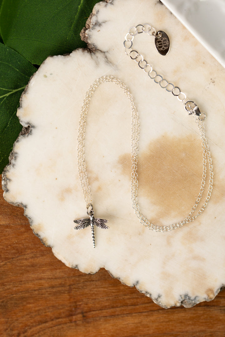 Sentiment 15.25-17.25" Silver Petite Dragonfly Necklace