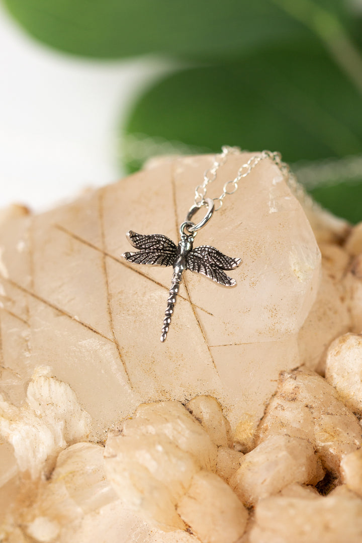 Sentiment 15.25-17.25" Silver Petite Dragonfly Necklace