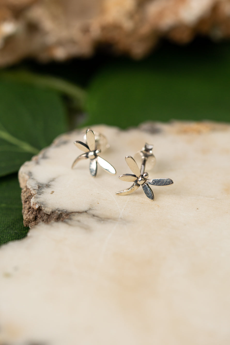 Sentiment Simple Silver Post Dragonfly Earrings
