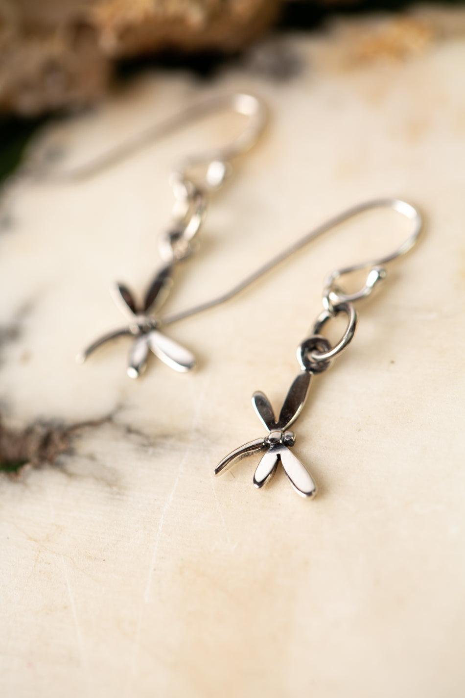Sentiment Silver Dragonfly Dangle Earrings