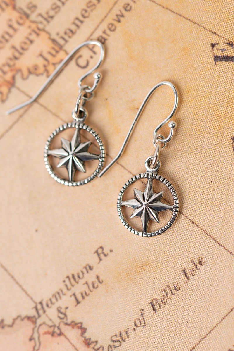 Sentiment Simple Compass Earrings