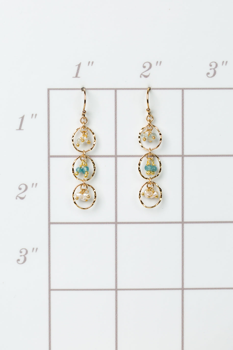 Serenity Aquamarine, Apatite, Pearl Cluster Earrings