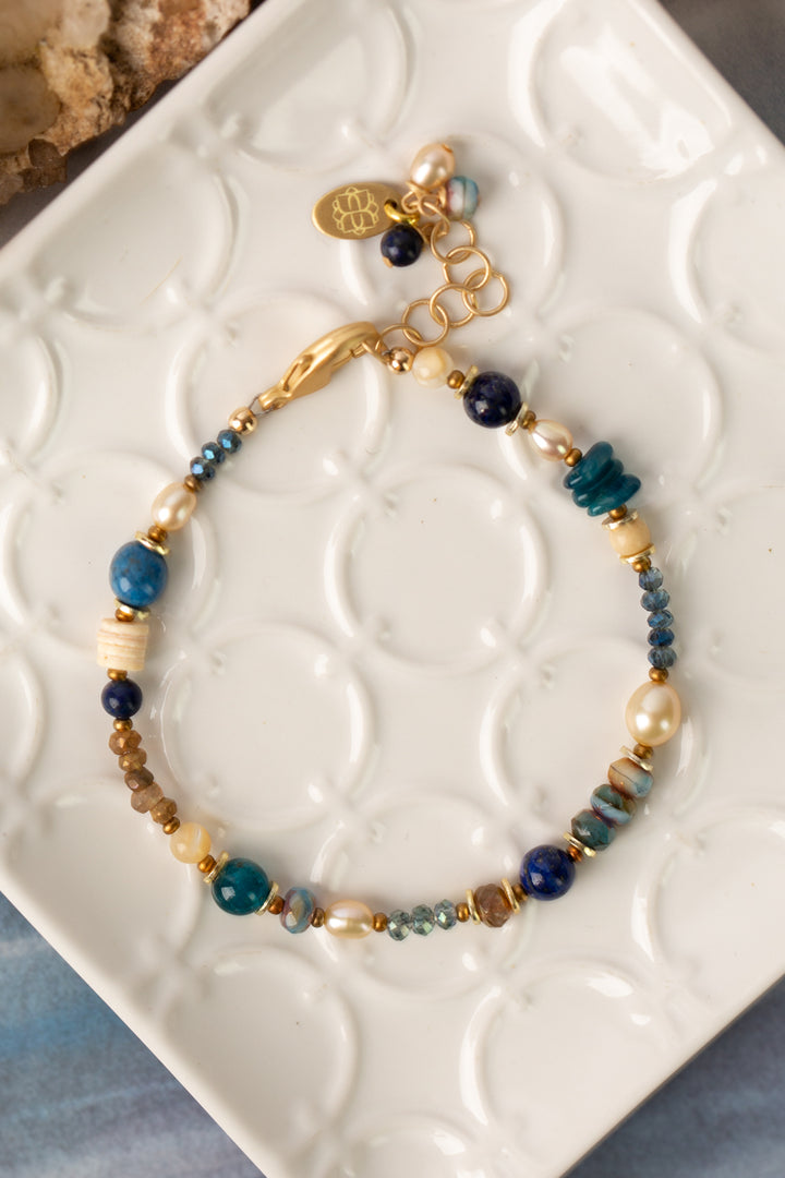 Starry Night 7.5-8.5" Czech Glass, Lapis Simple Bracelet