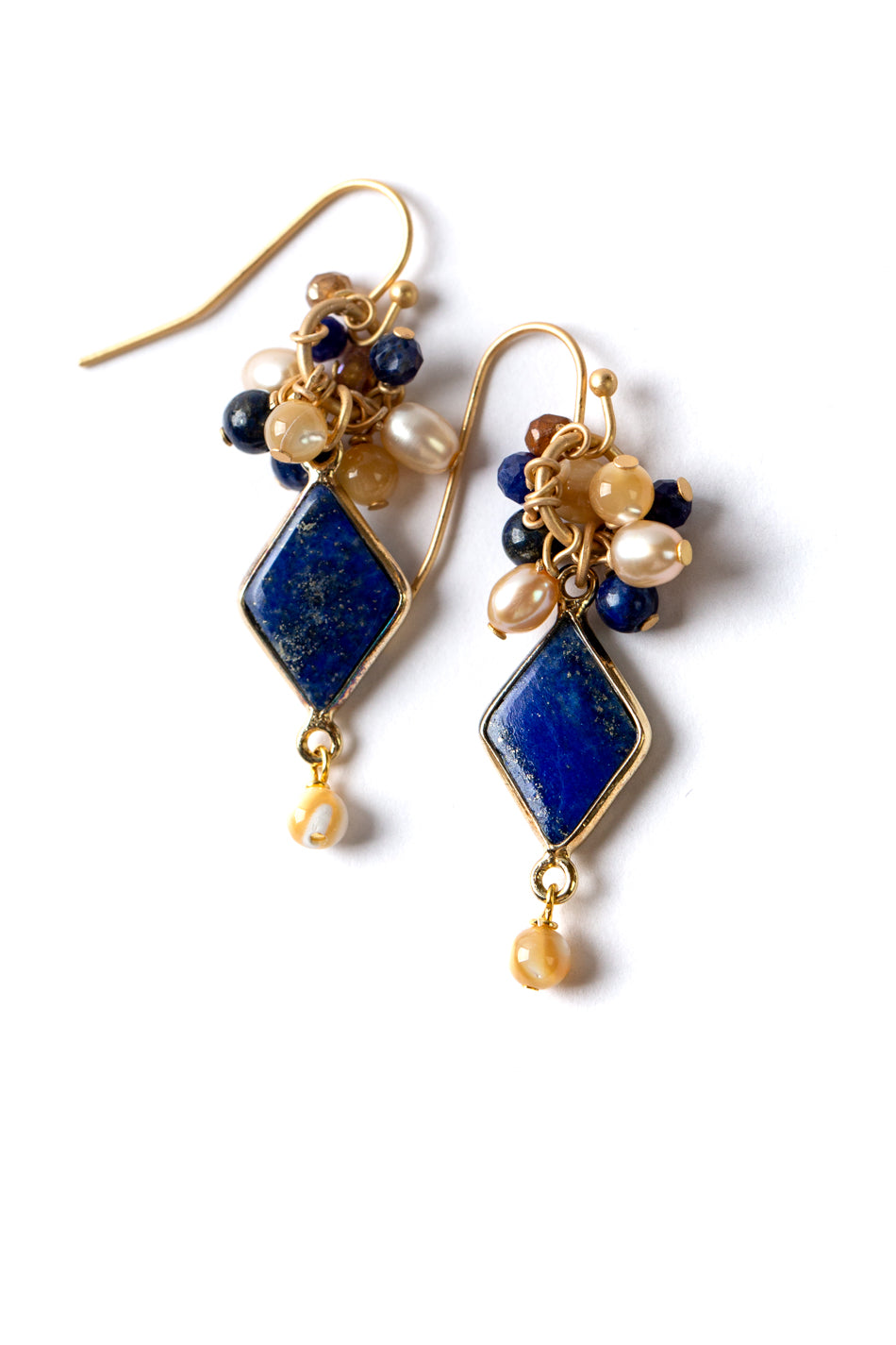 Starry Night Mother Of Pearl, Golden Labradorite Cluster Earrings