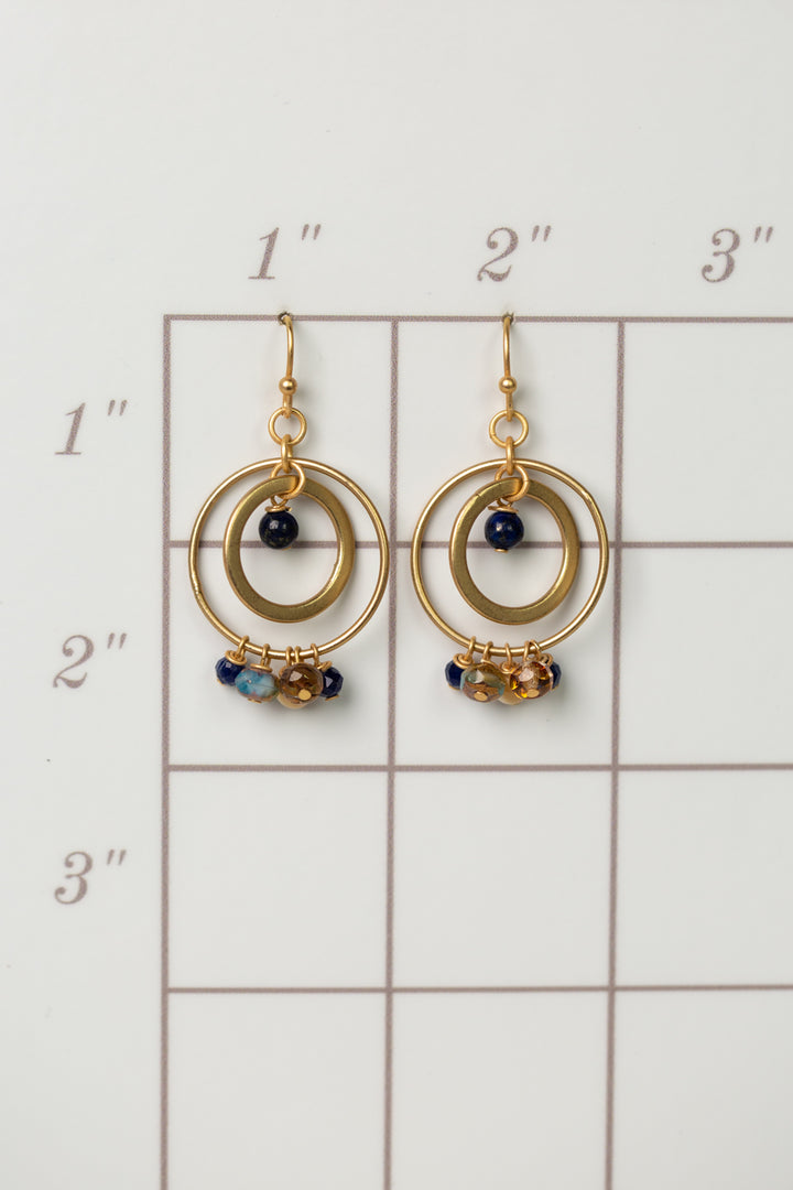 Starry Night Czech Glass, Mother Of Pearl Hoop Earrings