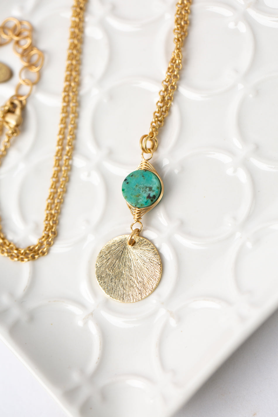 Tranquil Gardens 17-19" African Turquoise Matte Gold Focal Necklace