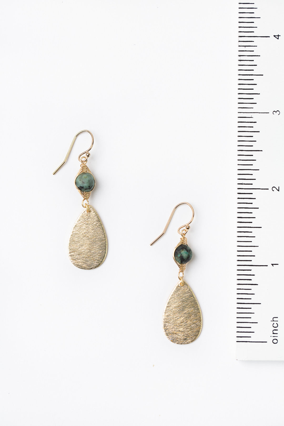 Tranquil Gardens African Turquoise With Gold Plated Brass Herringbone Earrings