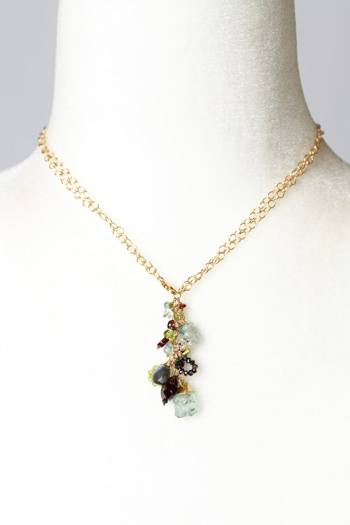 Vineyard 15.5 or 30" Aquamarine, Garnet, Peridot Cluster Necklace