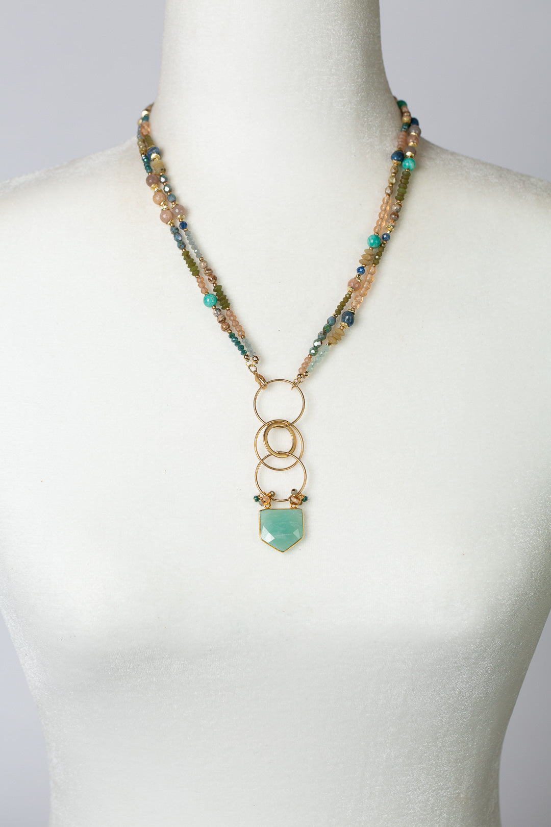 Waterfall 20 or 40" Czech Glass, Crystal, Moonstone with Amazonite Statement Necklace