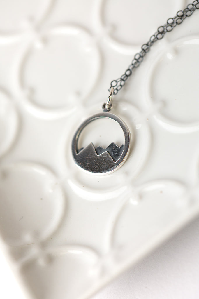 Mountain Necklace Sterling Silver Mountain Range Ocean Wave Pendant Necklace  Nat | eBay